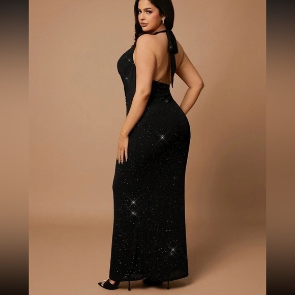 Plus Size Women Net Yarn Rhinestone Halter Backless Elegant Party Dress 4X (20) - Picture 2 of 15
